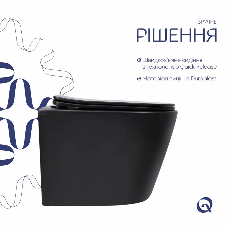Унітаз підвісний Qtap Scorpio Ultra Quiet безобідковий з сидінням Soft-close MATT BLACK QT14332380AMB — фото 4