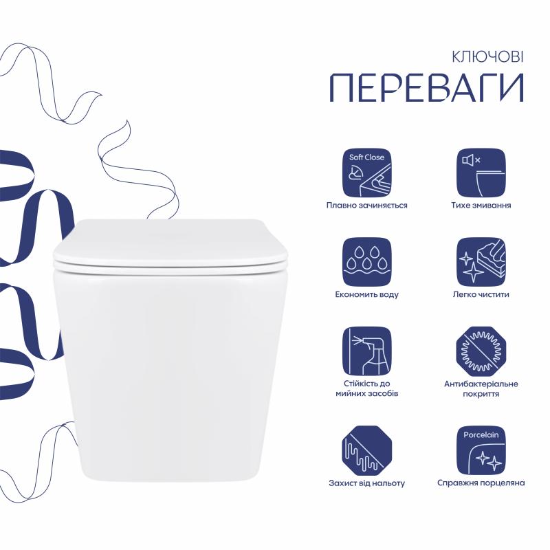 Унітаз підвісний Qtap Tern Ultra Quiet безобідковий з сидінням Soft-close WHITE QT17332303AW — фото 3