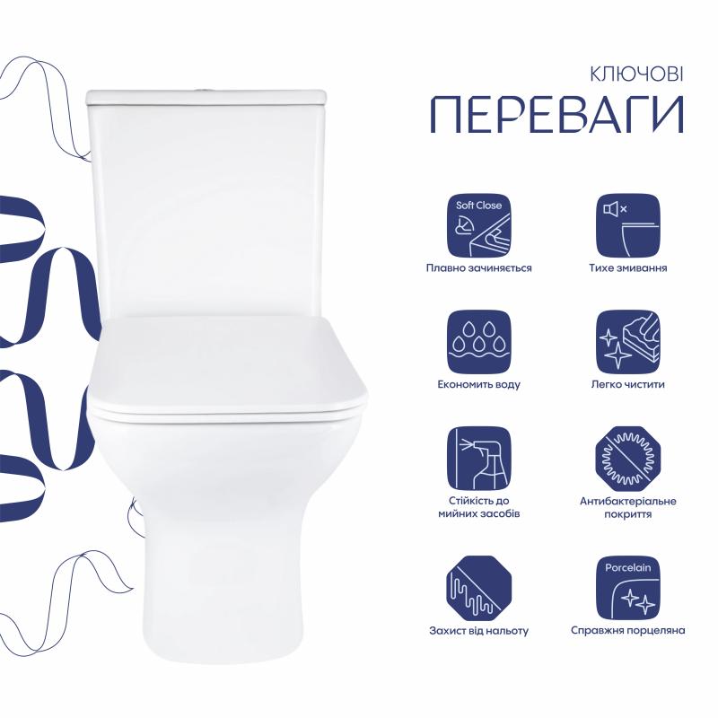 Унітаз підлоговий Qtap Aries Rimless безобідковий з сидінням Soft-close WHITE QT03228302W — фото 3