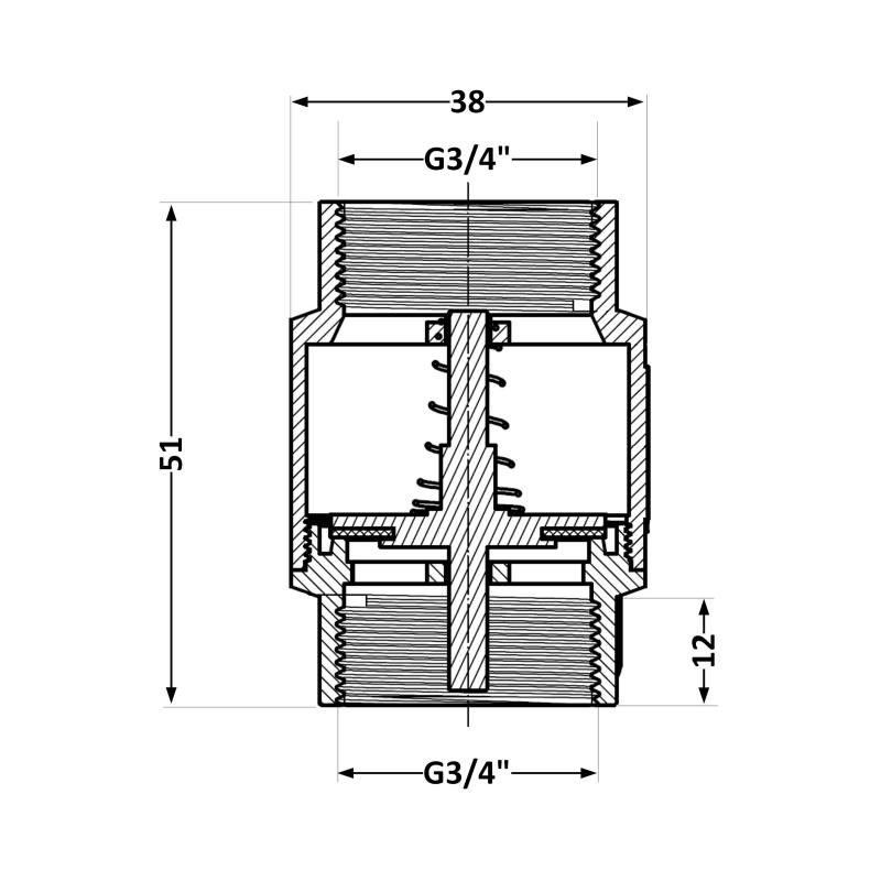 Зворотний клапан Thermo Alliance Standart 3/4"ВВ із латунним штоком TAS240W20 — фото 2