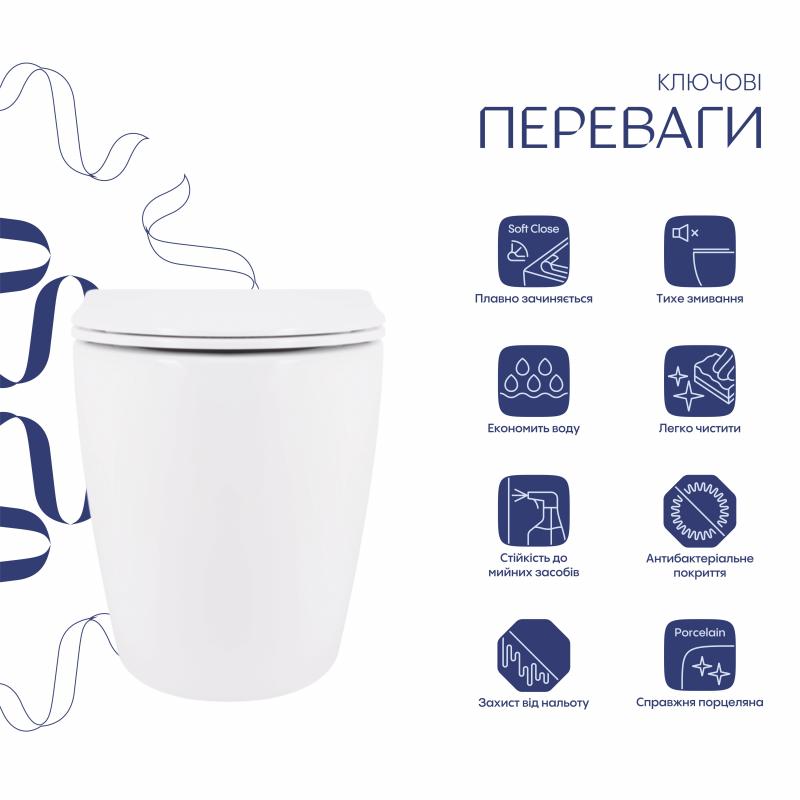 Унітаз підвісний Qtap Robin Ultra Quiet безобідковий з сідінням Soft-close 520x365x365 мм WHITE — фото 4
