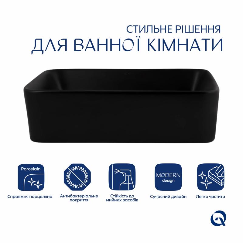 Раковина-чаша Qtap Tern 480х370х135 Matt black QT176069MB — фото 3