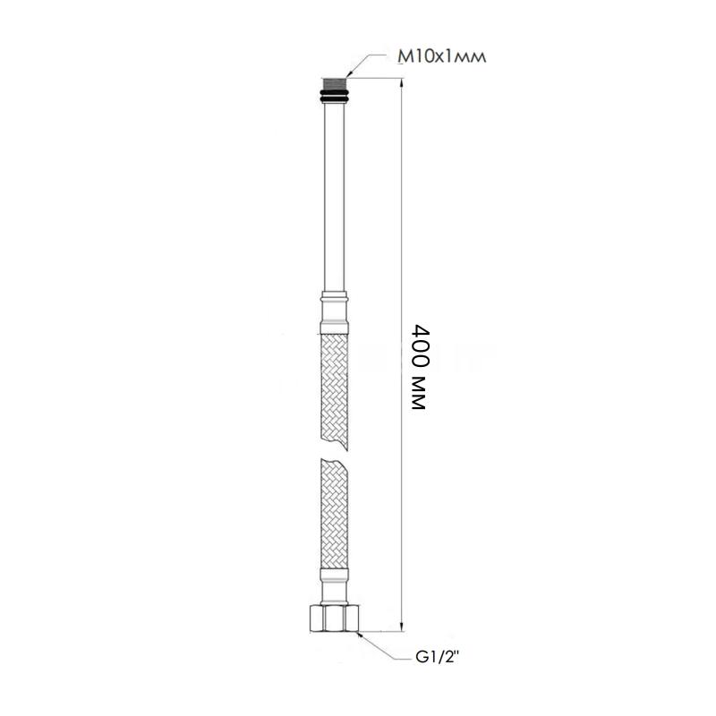 Шланг для підключення змішувача Thermo Alliance Standart (пара) 40 см NYLON M10x1/2"В довга ігла TAS386W40L — фото 2