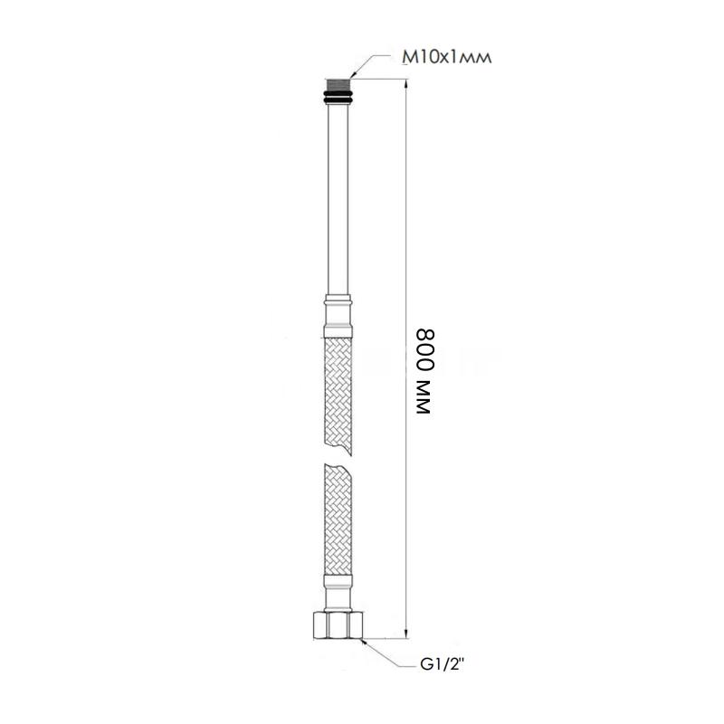 Шланг для підключення змішувача Thermo Alliance Standart (пара) 80 см NYLON M10x1/2"В довга ігла TAS386W80L — фото 2