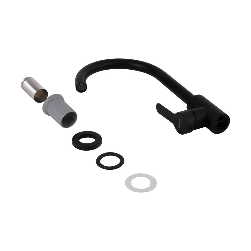 Змішувач для кухні Brinex Pure 015F U-образний  Black Matt BRIPUR015FBLM — фото 5