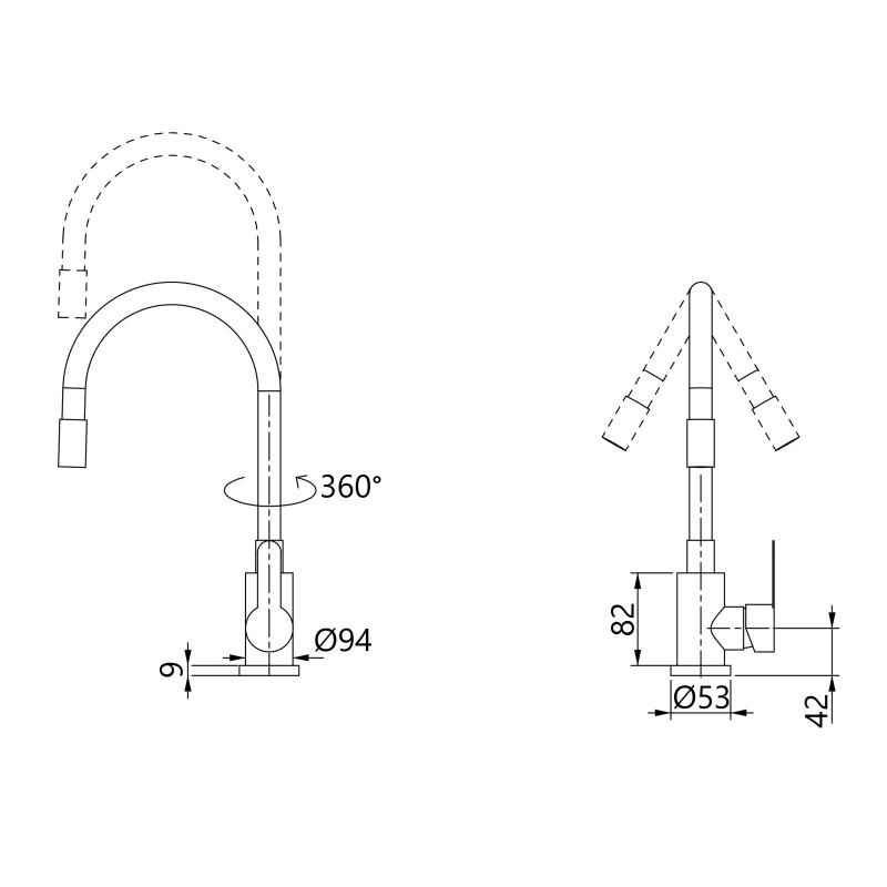 Змішувач для кухні Brinex Pure 015F3 з гнучким виливом   Nickel/Black BRIPUR015F3NKB — фото 2