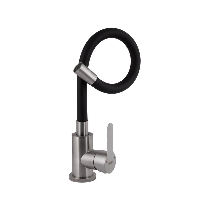 Змішувач для кухні Brinex Pure 015F3 з гнучким виливом   Nickel/Black BRIPUR015F3NKB — фото 3