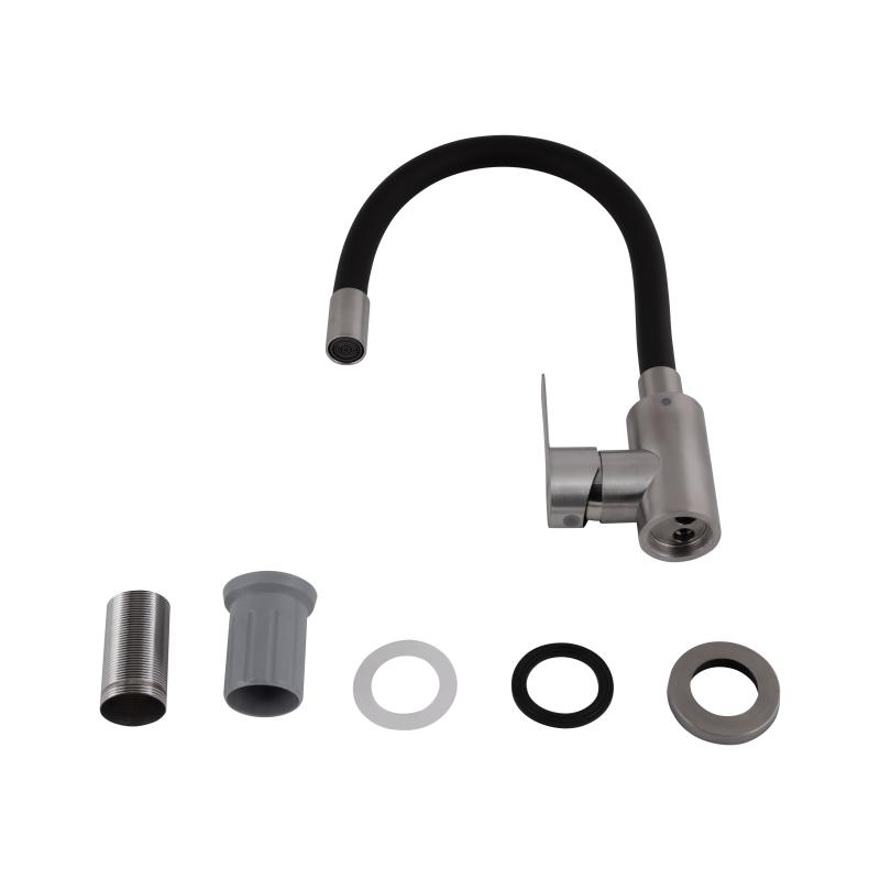 Змішувач для кухні Brinex Pure 015F3 з гнучким виливом   Nickel/Black BRIPUR015F3NKB — фото 4
