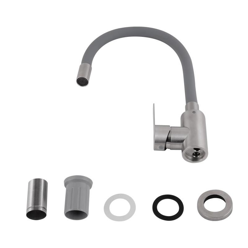 Змішувач для кухні Brinex Pure 015F3 з гнучким виливом   Nickel/Grey BRIPUR015F3NKG — фото 4