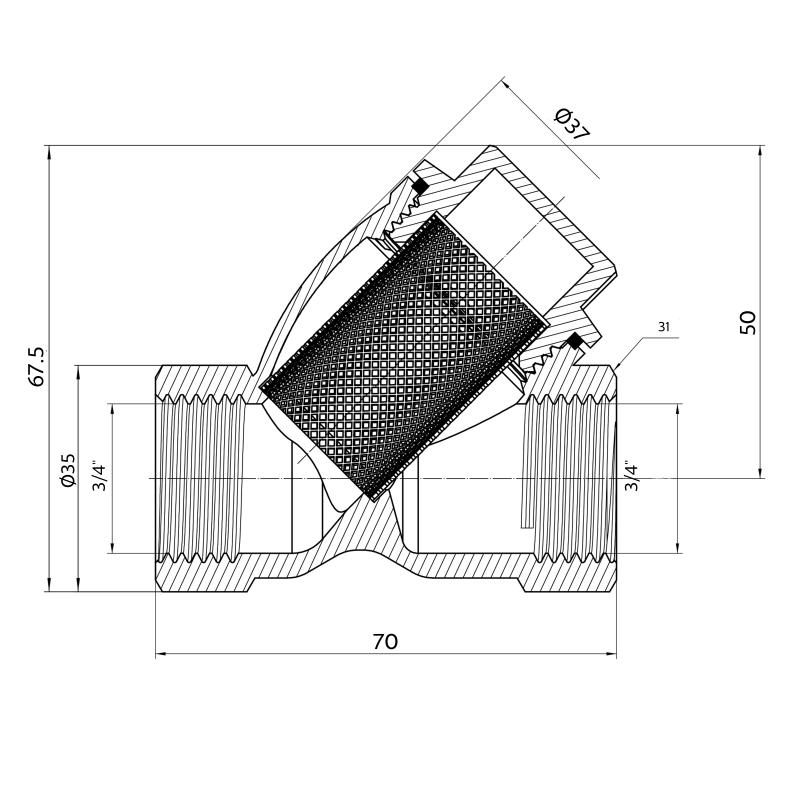Фільтр грубої очистки Thermo Alliance Forte 3/4"ВВ нікель для води косий TAF124W20 — фото 2