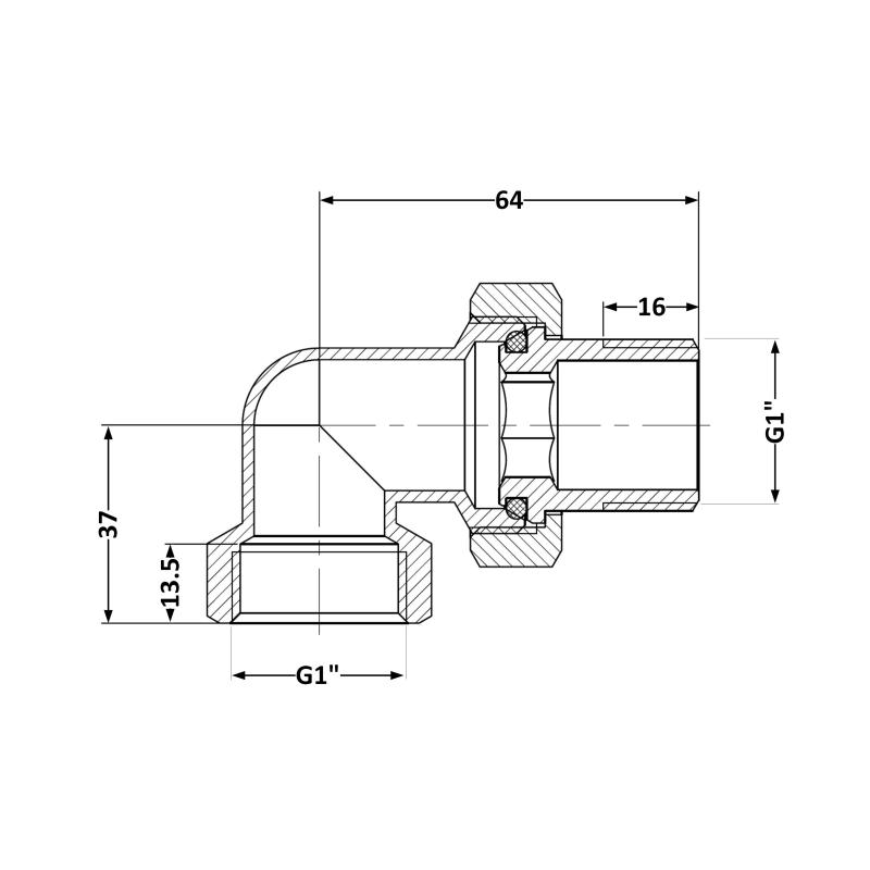Згін-американка Thermo Alliance Standart 1"ВЗ нікель, кутовий TAS191W25 — фото 2