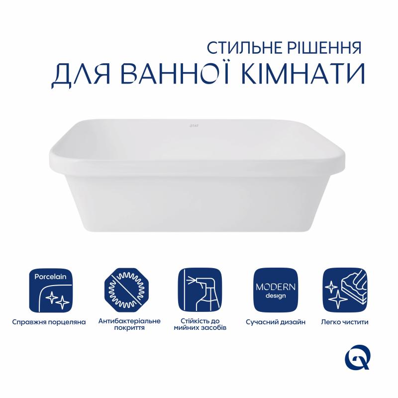 Комплект Qtap Scorpio: Раковина врізна прямокутна 510х390х145 мм White + Донний клапан PU02 — фото 3