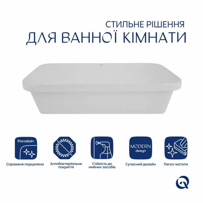 Комплект Qtap Scorpio: Раковина врізна прамокутна 615х390х150 мм White + Донний клапан PU02 — фото 3