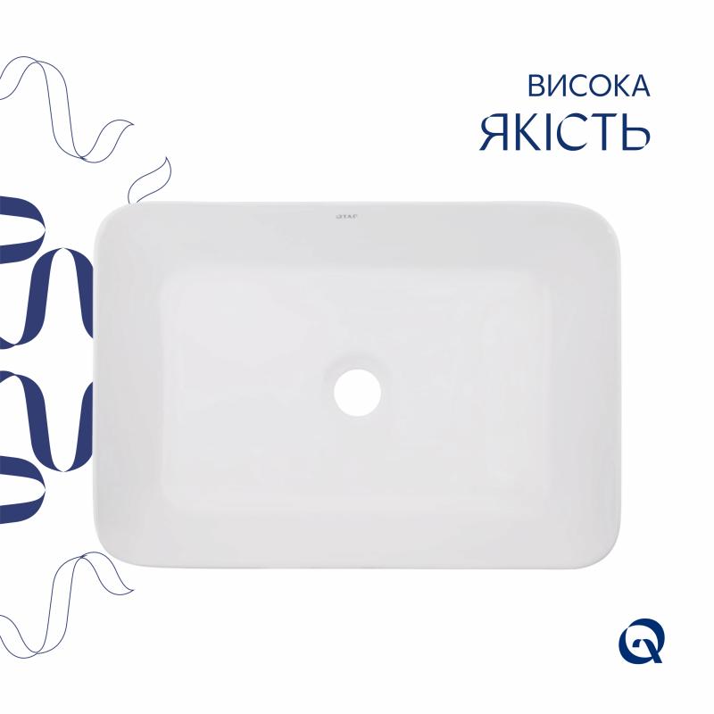 Комплект Qtap Virgo: Раковина накладна прамокутна 490х350х110 мм White + Донний клапан PU02 — фото 4