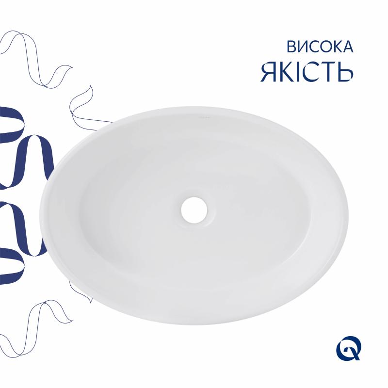 Комплект Qtap Kolibri: Раковина накладна овальна 500x360x140 мм White + Донний клапан PU02 — фото 4