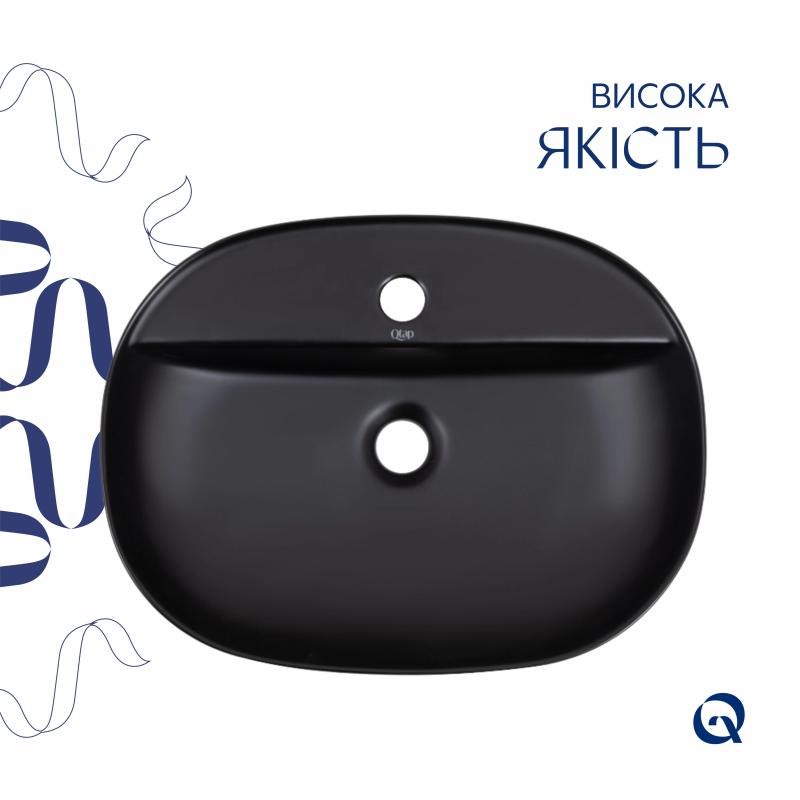 Комплект Qtap Scorpio: Раковина накладна овальна 500x380x120 мм Matt Black + Донний клапан PU03 — фото 4