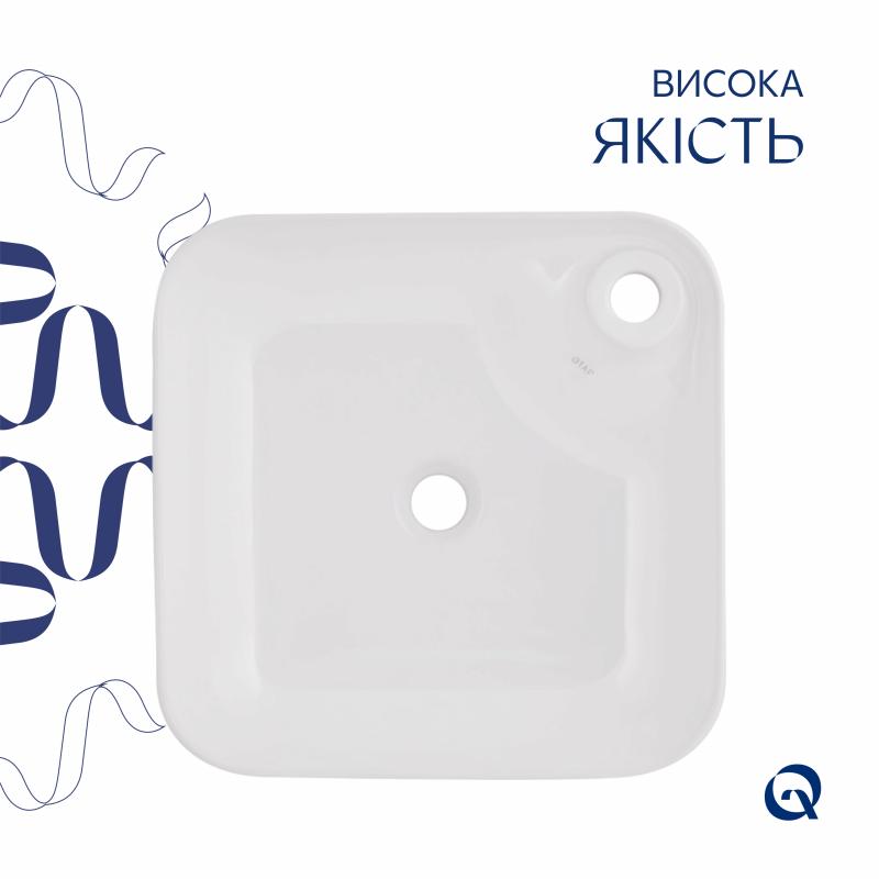 Комплект Qtap Stork: Раковина накладна квадратна 430x430x125 мм White + Донний клапан PU02 — фото 4