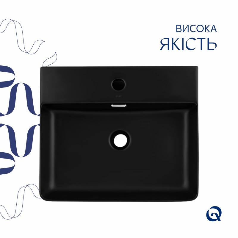 Комплект Qtap Nando LT: Раковина підвісна прамокутна 500х420х130 мм Matt Black + Донний клапан PU03O — фото 4