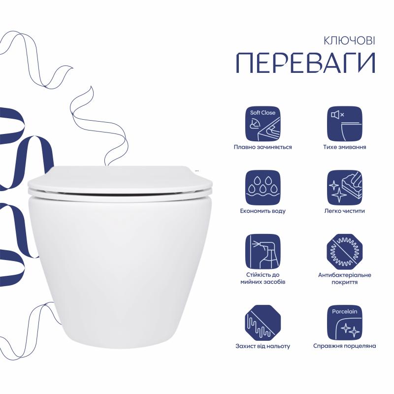 Унітаз підвісний Qtap Jay безобідковий з сідінням Soft-close QT07335175W — фото 3