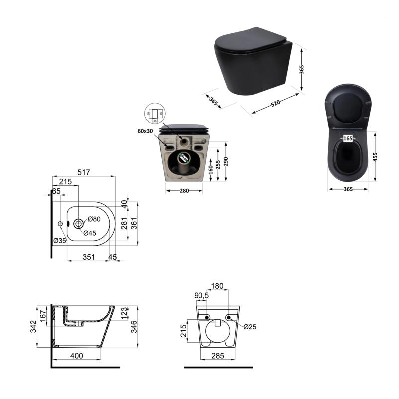 Комплект Qtap Scorpio Matt Black 2 в 1: унітаз підвісний Ultra Quiet QT14332380AMB + біде підвісне QT1455053FMB — фото 2