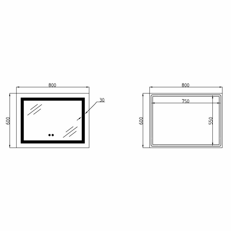 Дзеркало Lidz Kubis 800х600 з LED-підсвічуванням Touch, з антизапотіванням, з димером, рег. яскравості LD78LF9047400 — фото 2