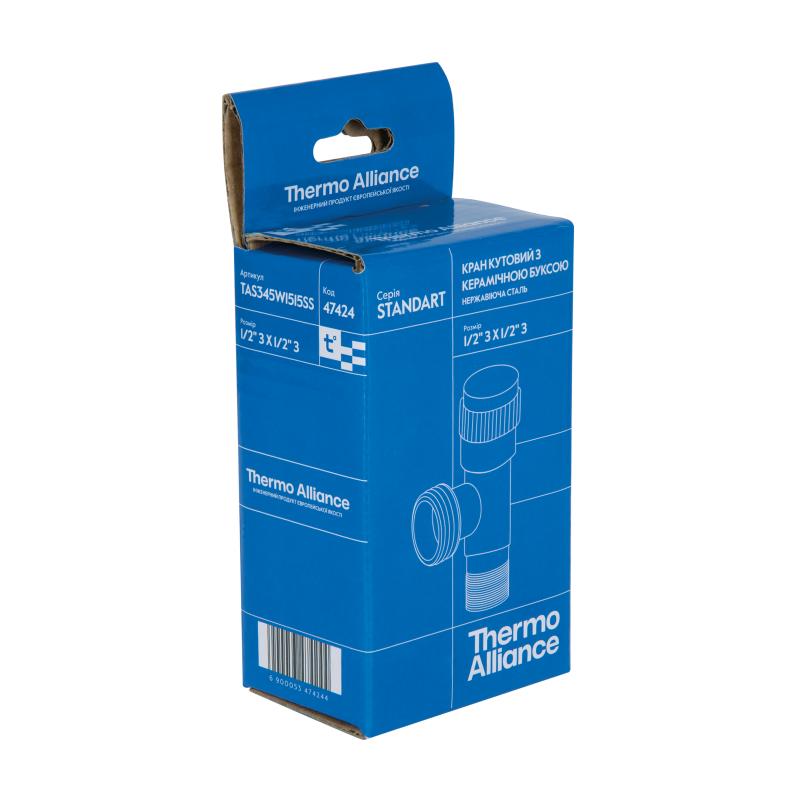 Кран кутовий Thermo Alliance Standart 1/2"ЗЗ нерж., з керам. буксою TAS345W1515SS — фото 8
