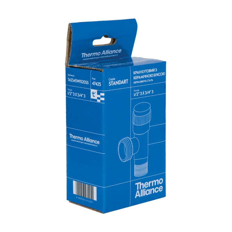 Кран кутовий Thermo Alliance Standart 1/2"Зх3/4"З нерж., з керам. буксою TAS345W1520SS — фото 8