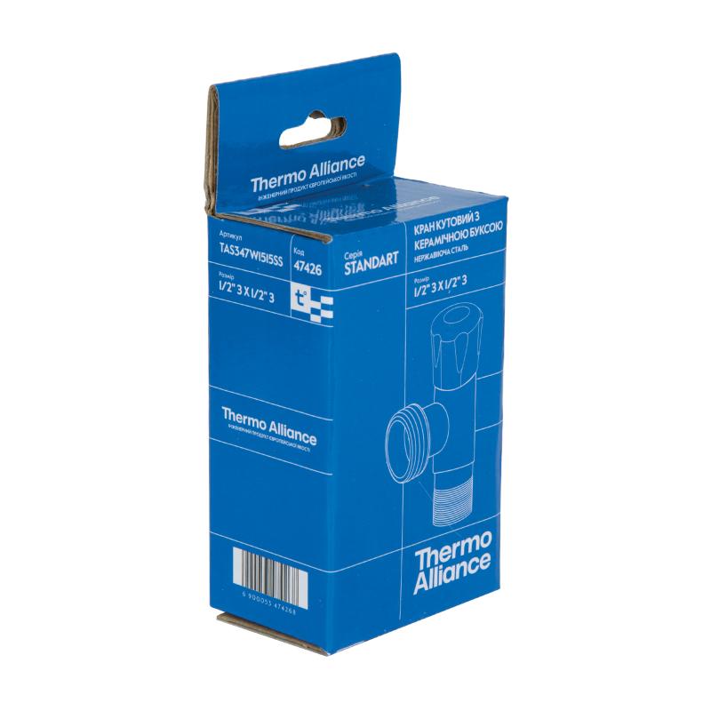 Кран кутовий Thermo Alliance Standart 1/2"ЗЗ нерж., з керам. буксою TAS347W1515SS — фото 8