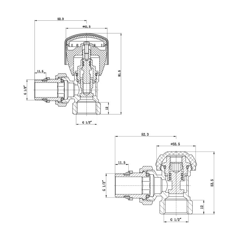 Комплект радіаторних кранів Thermo Alliance Standart 1/2" ВН кутовий TAS232W15 — фото 2