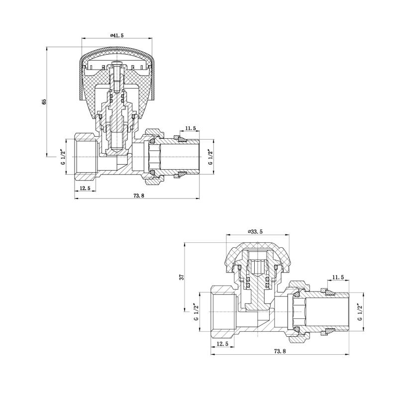 Комплект радіаторних кранів Thermo Alliance Standart 1/2" ВН прямий TAS230W15 — фото 2