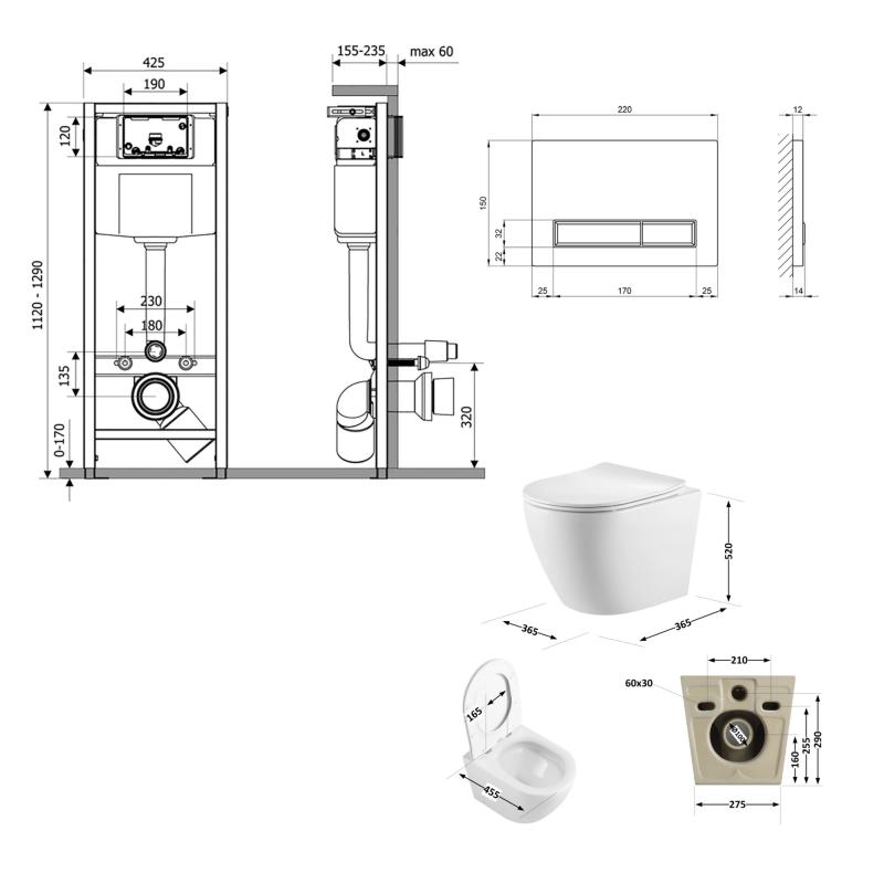 Готове рішення Qtap для ванної кімнати: підвісний унітаз Robin Ultra Quiet 520x365x365 + комплект інсталяції Nest 4 в 1 (лінійна клавіша White) — фото 2