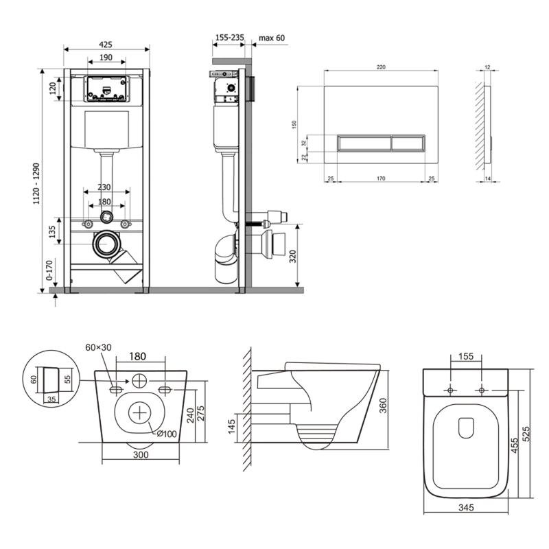 Готове рішення Qtap для ванної кімнати: підвісний унітаз Tern Ultra Quiet 525x345x360 + комплект інсталяції Nest 4 в 1 (лінійна клавіша White) — фото 2