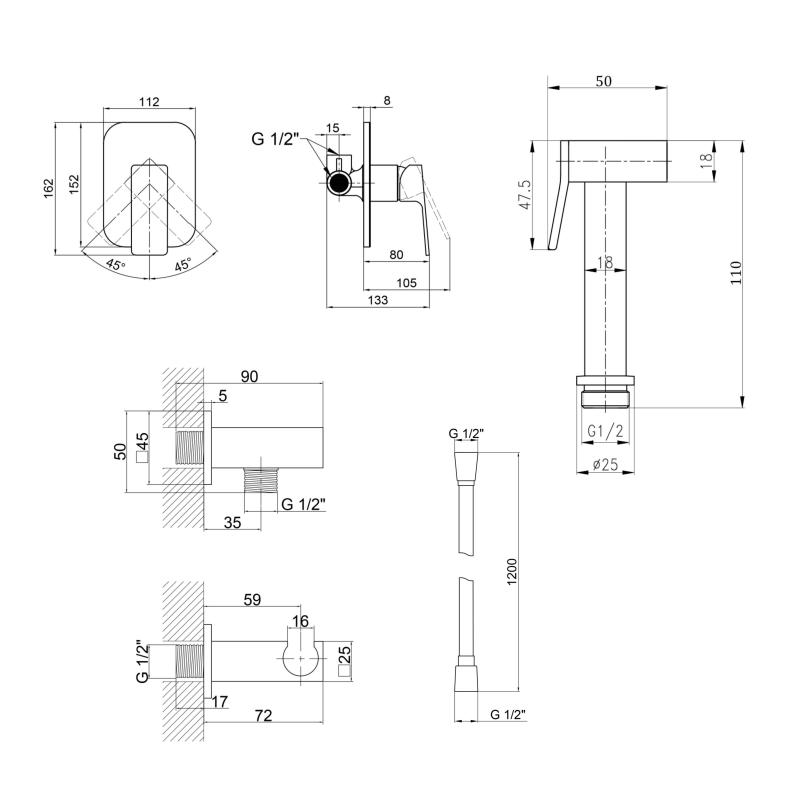 Комплект для душу Qtap Namesti Chrome: Змішувач QTNAM6025102NC + Шланг QTHADPVC120C + Лійка QTCRMB120 + Підключення QTCRMBH130 — фото 2