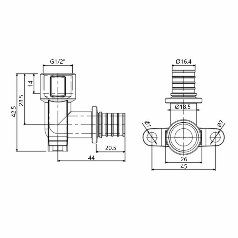 Кут натяжний Icma №1040 d20х2,8-1/2"В настінний 851040ADGW05 — фото 2