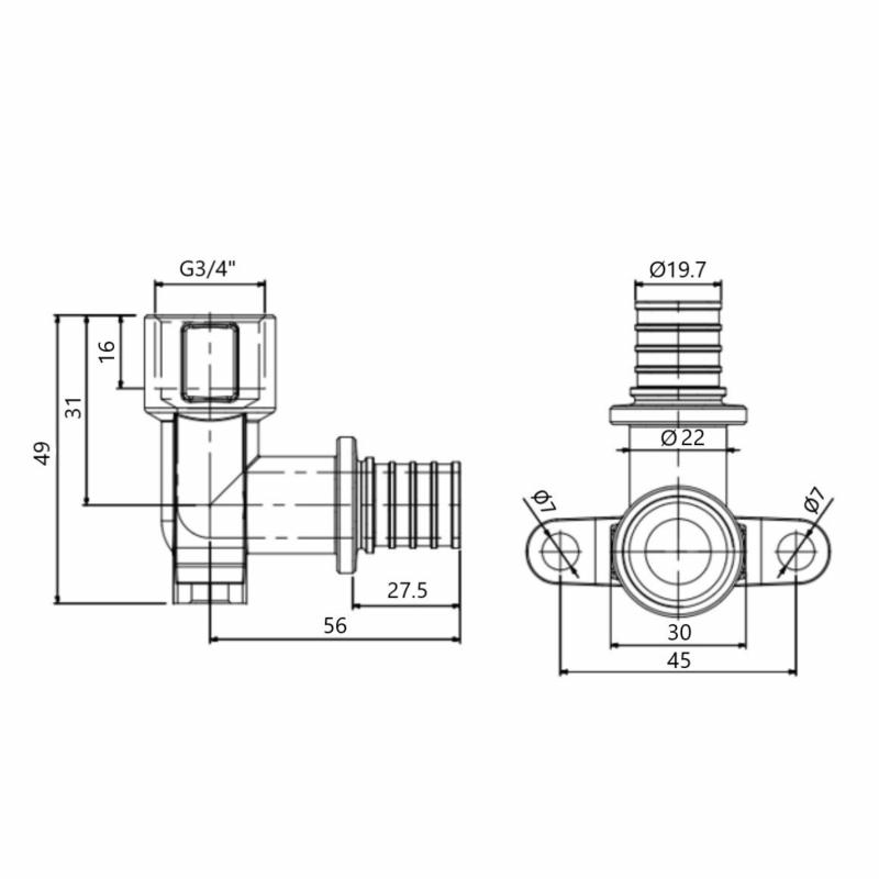 Кут натяжний Icma №1040 d25х3,5-3/4"В настінний 851040AEGX05 — фото 2