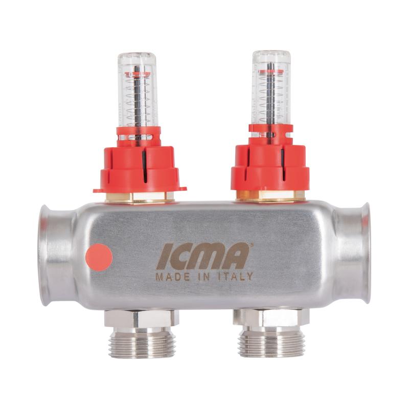 Колектор Icma № К073 з витратомірами (нерж.) 1" х 3/4" на 2 виходи — фото 4