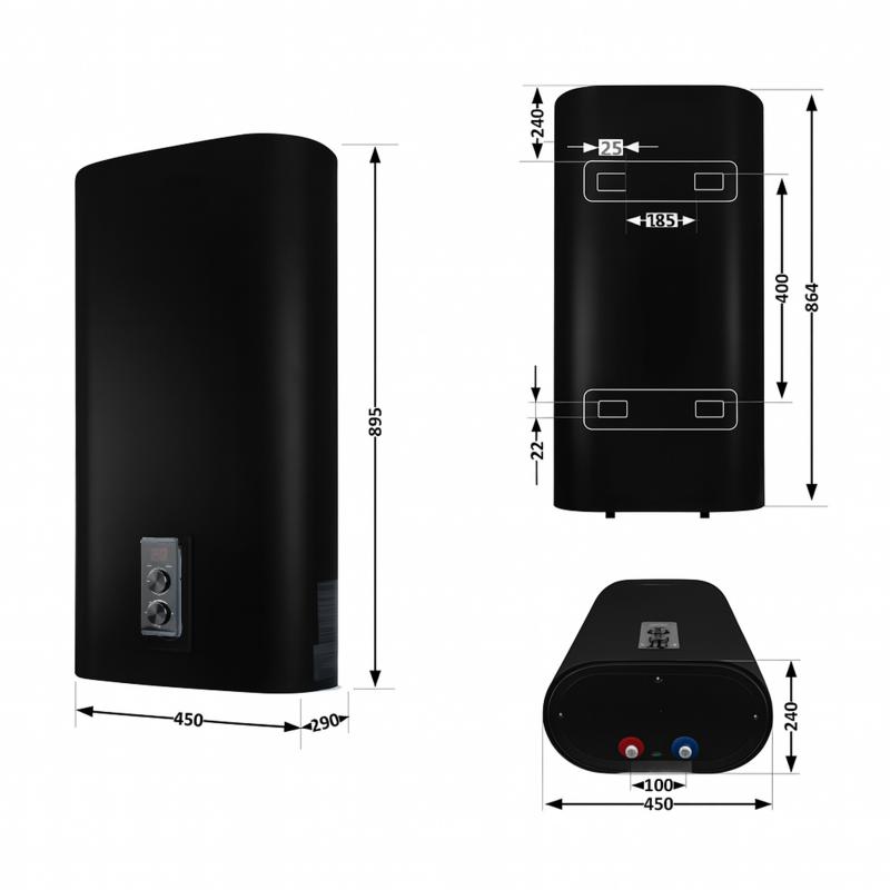Водонагрівач електричний Thermo Alliance 50 л, Black, плоский, вертикальний, сухий ТЕН 2 кВт (0,8+1,2) DT50V20GPDD2B — фото 2