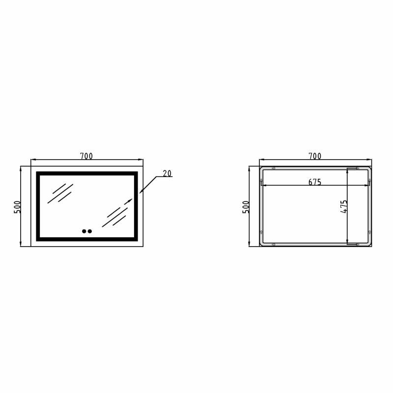 Дзеркало Qtap Mideya (DC-F613) 700х500 з LED-підсвічуванням Touch, з антизапотіванням, димером QT2078NCF7050W — фото 2