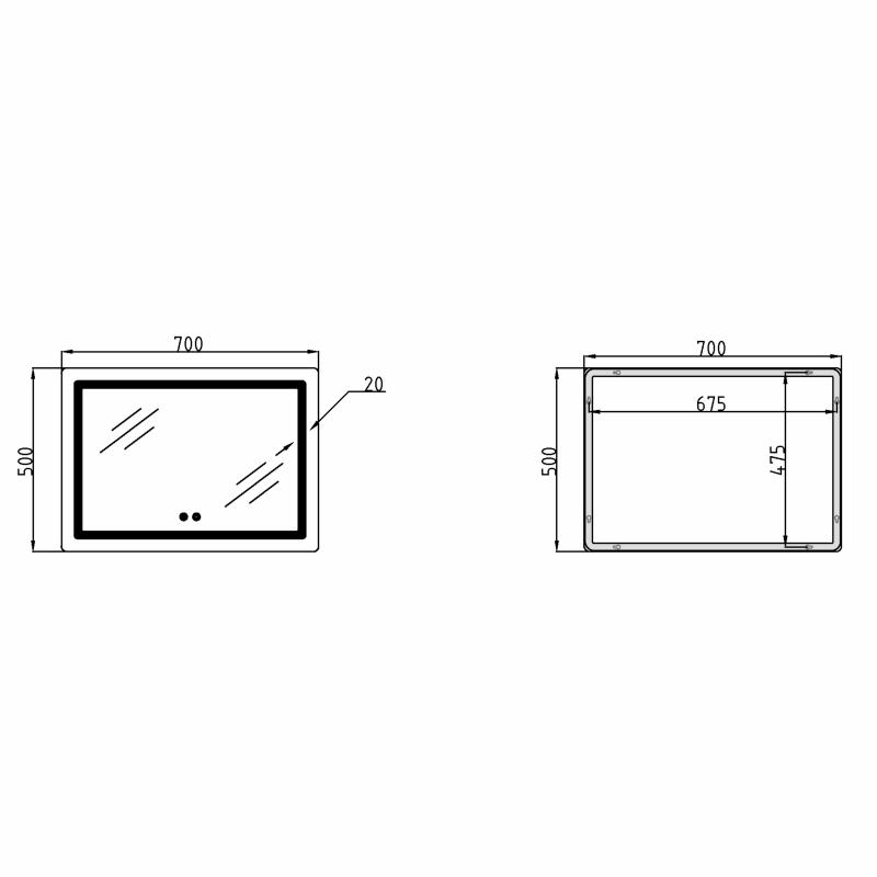 Дзеркало Qtap Mideya (DC-F614) 700х500 з LED-підсвічуванням Touch, з антизапотіванням, димером QT2078NCF07050W — фото 2