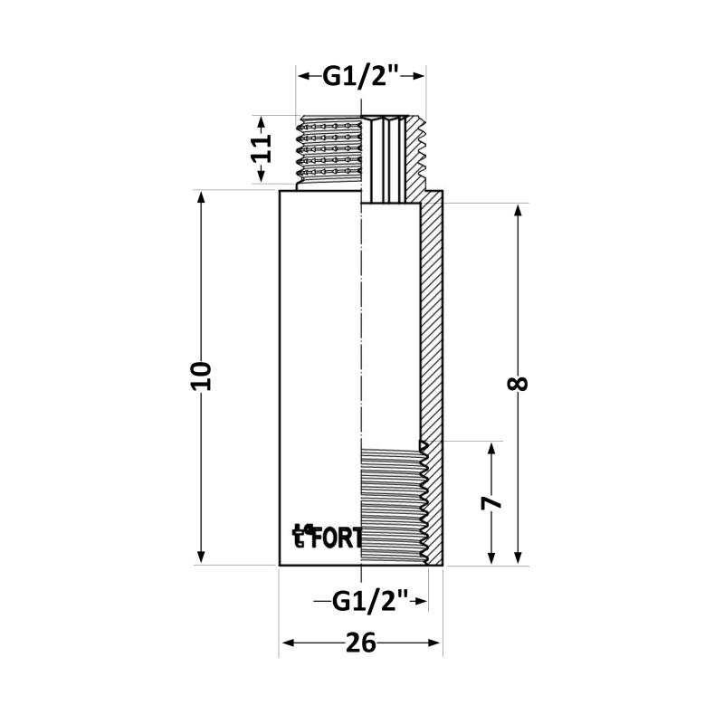 Подовжувач хромований Thermo Alliance Forte 1/2"ВЗ, L=10 мм TAF1301510 — фото 2