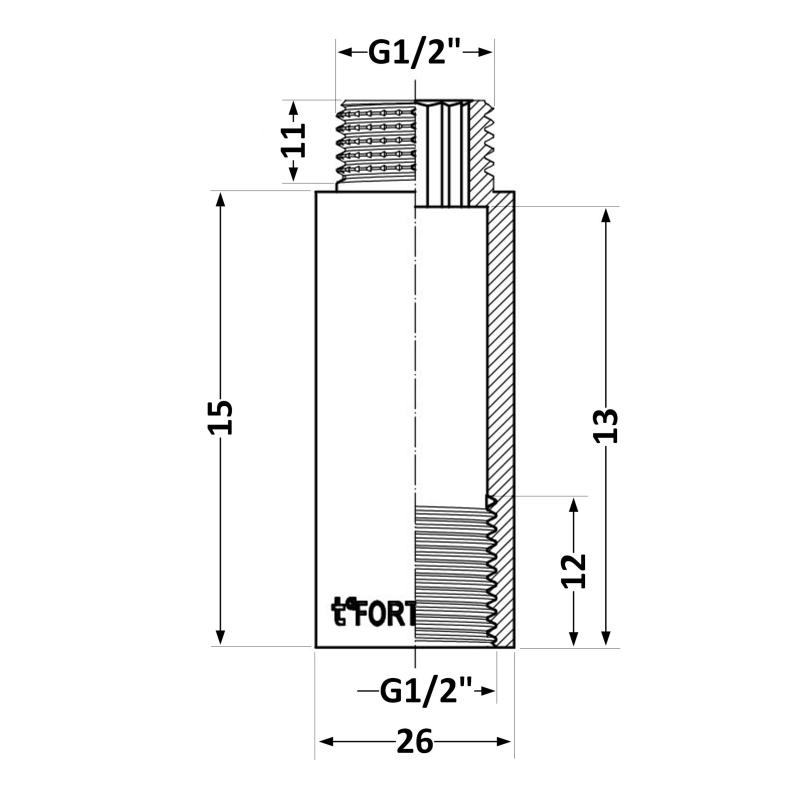 Подовжувач хромований Thermo Alliance Forte 1/2"ВЗ, L=15 мм TAF1301515 — фото 2