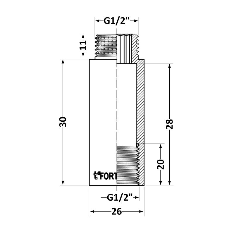 Подовжувач хромований Thermo Alliance Forte 1/2"ВЗ, L=30 мм TAF1301530 — фото 2