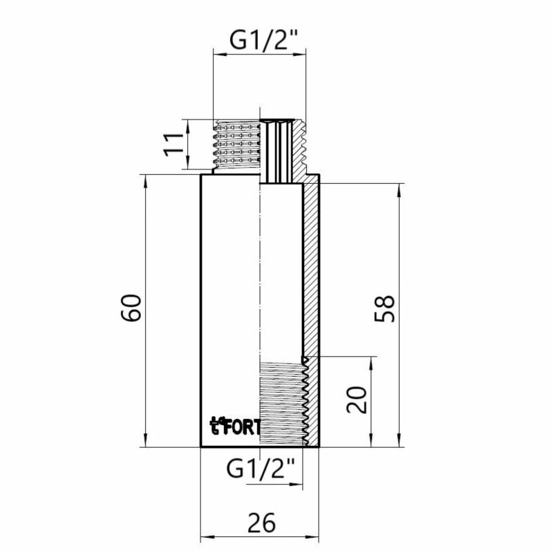 Thermo Alliance Forte Подовжувач хромований 1/2" ВЗ 60 мм TAF1301560 — фото 2