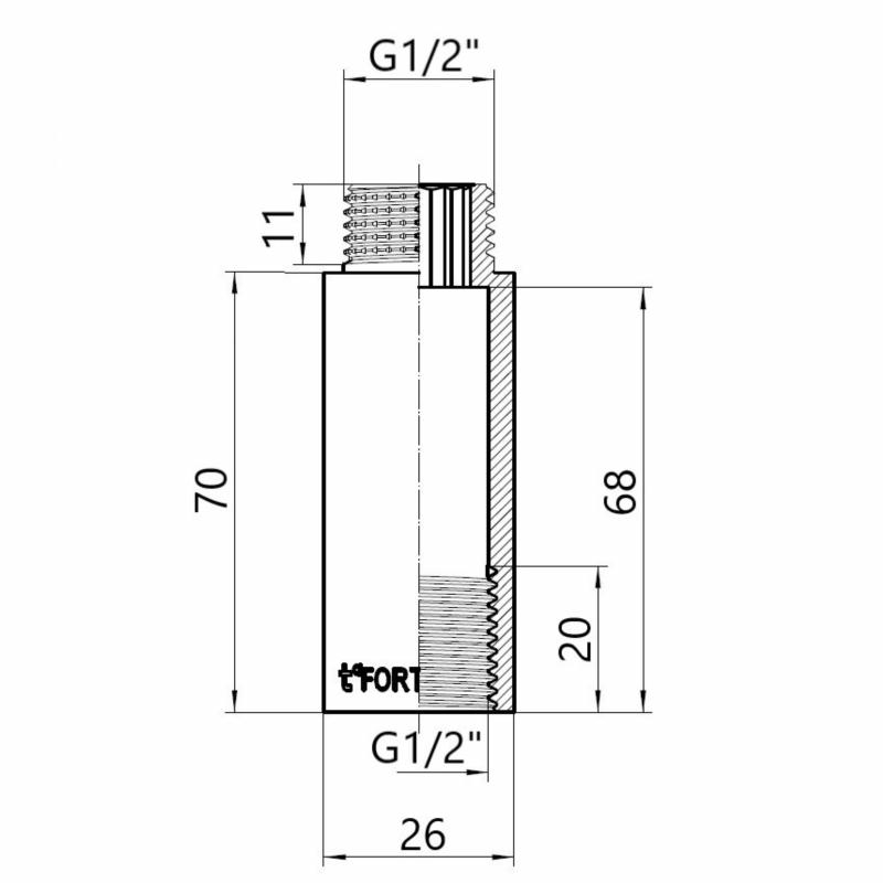 Thermo Alliance Forte Подовжувач хромований 1/2"ВЗ 70 мм TAF1301570 — фото 2