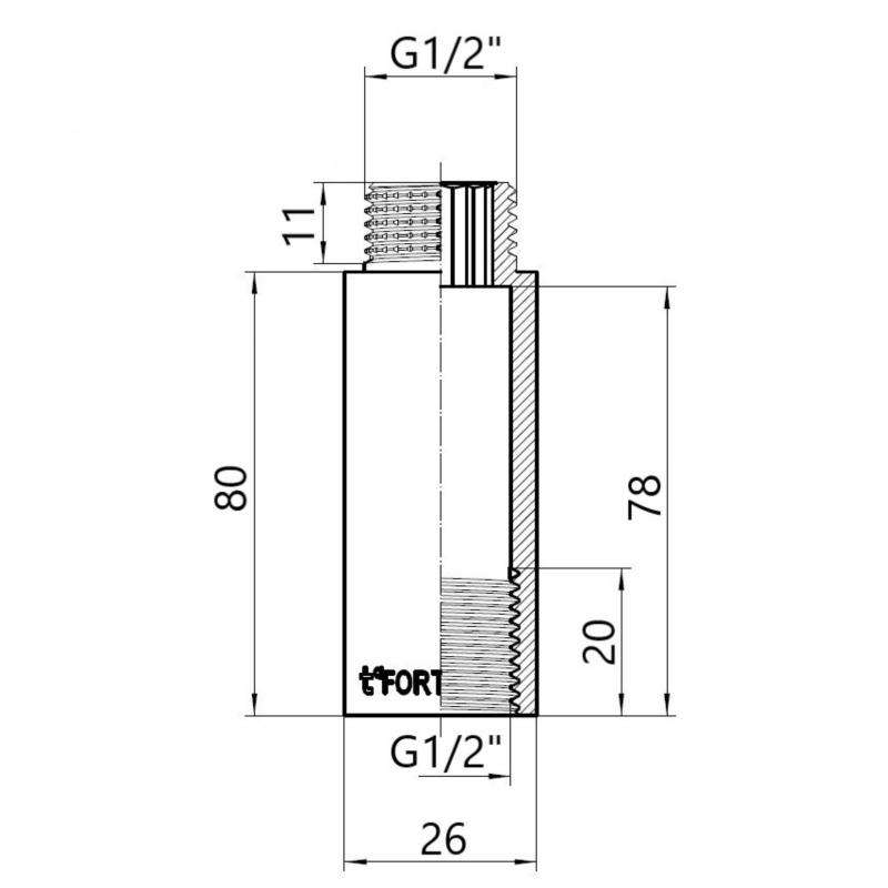Thermo Alliance Forte Подовжувач хромований 1/2"ВЗ 80 мм TAF1301580 — фото 2