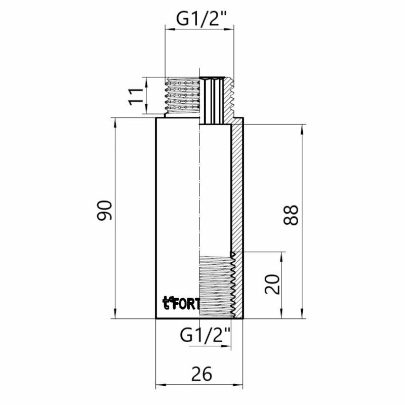 Thermo Alliance Forte Подовжувач хромований 1/2"ВЗ 90 мм TAF1301590 — фото 2