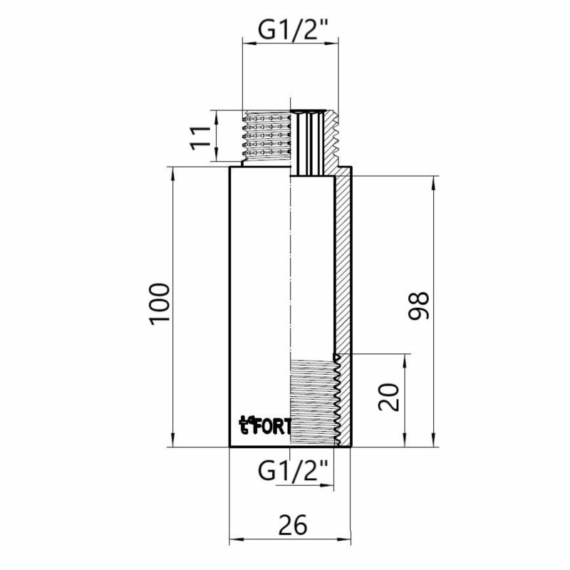 Thermo Alliance Forte Подовжувач хромований 1/2"ВЗ 100 мм TAF13015100 — фото 2