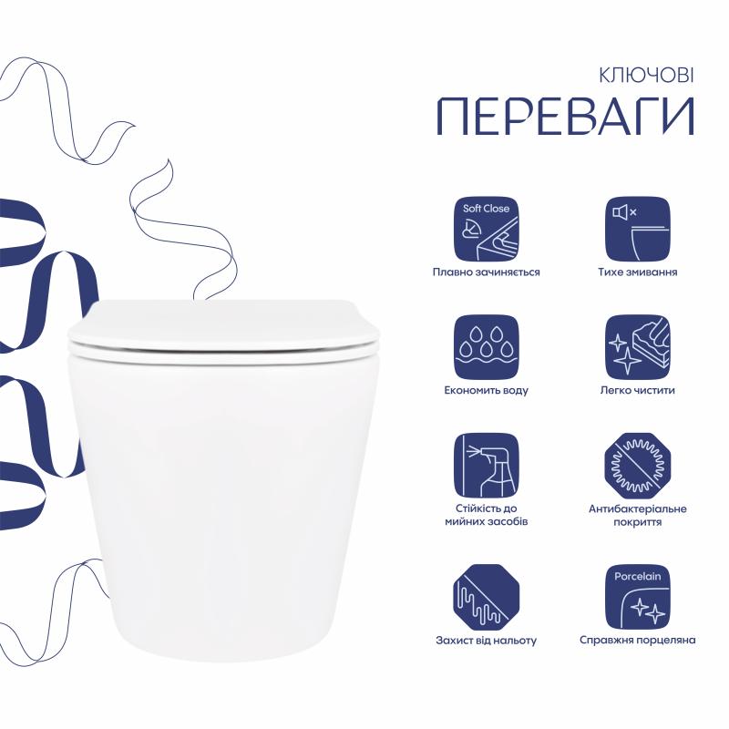 Унітаз підвісний Qtap Scorpio безободковий Ultra Quiet з сидінням Soft-close QT14332380ASW — фото 3