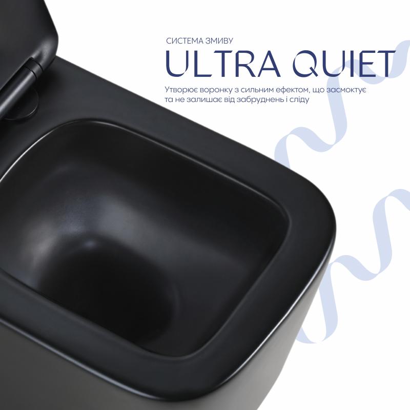 Унітаз підвісний Qtap Crow Ultra Quiet 485×340×290 мм, Matt Black, з сидінням Slim Duroplast/ Soft-close/ Quick Release QT05335171MB — фото 5