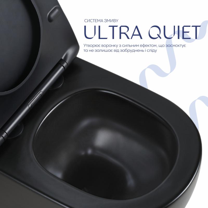 Унітаз підвісний Qtap Jay Ultra Quiet 485х360х320 мм, Matt Black, сидінням Slim Duroplast/ Soft-close/ Quick Relase QT07335177MB — фото 5